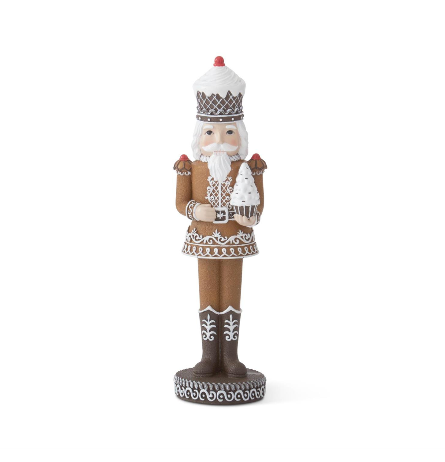 Gingerbread Nutcracker Holding White Cupcake Tree