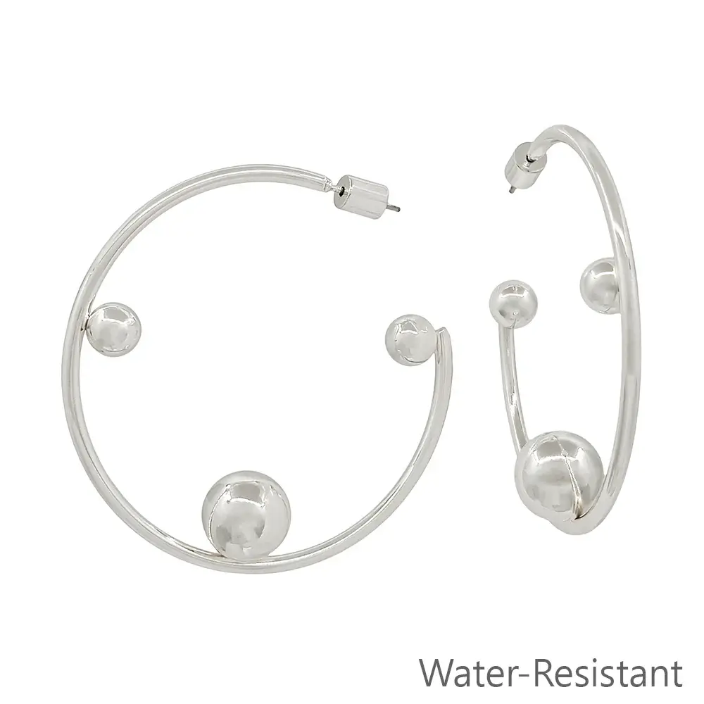 Metal Hoop with 3 Beaded Accents 2" Earring