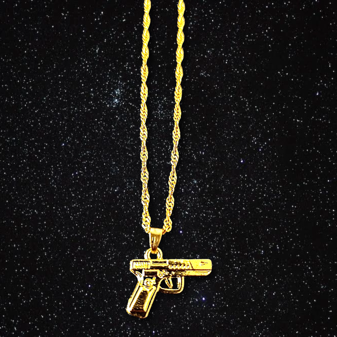 Women's Golden Gun Pendant and Chain