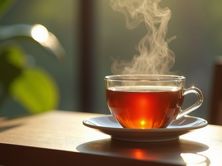 a cup of hot tea with steam