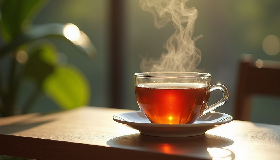 a cup of hot tea with steam