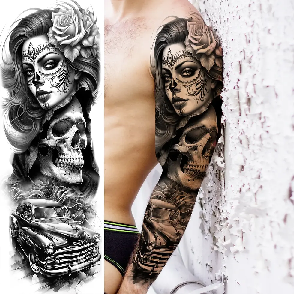 Thumbnail: 1 Sheet Full Arm Robber Gangster Temporary Tattoos for Men Women Waterproof 