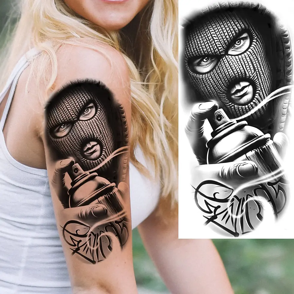 Thumbnail: 1 Sheet Full Arm Robber Gangster Temporary Tattoos for Men Women Waterproof 