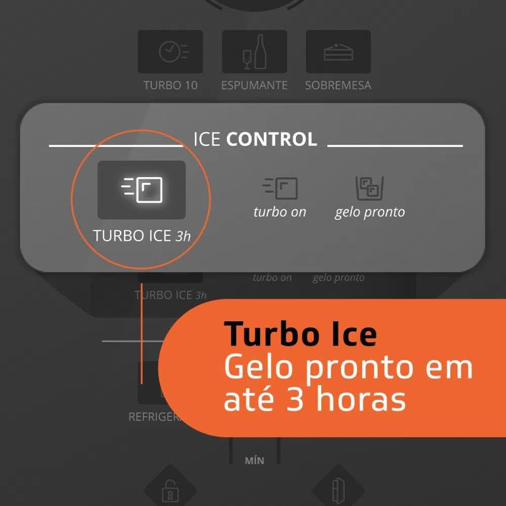 Geladeira Frost Free Brastemp Inverse 2 Portas 443L Evox BRE57AK 127V close up turbo ice