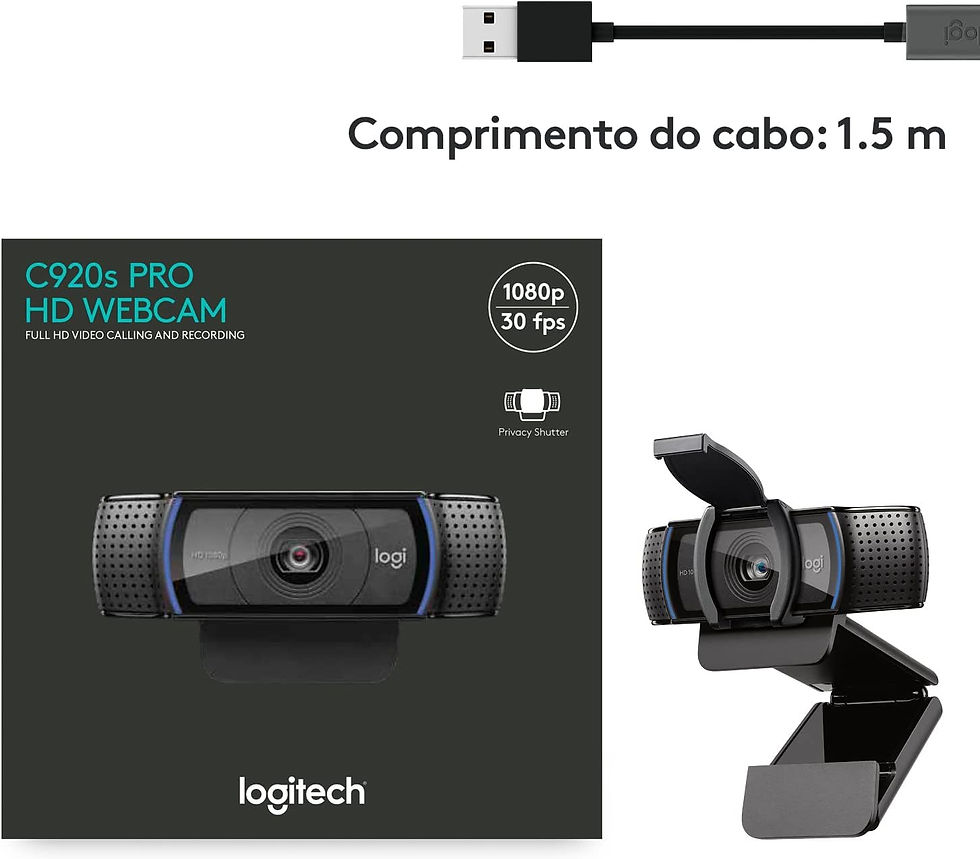 Webcam Full HD Logitech C920s com Microfone Embutido e Proteção de Privacidade para Chamadas e Gravações em Video Widescreen 1080p - Compatível com Logitech Capture