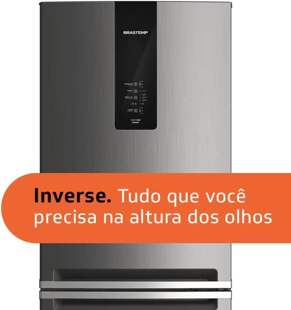 Geladeira Frost Free Brastemp Inverse 2 Portas 443L Evox BRE57AK 127V close up frost free inverse