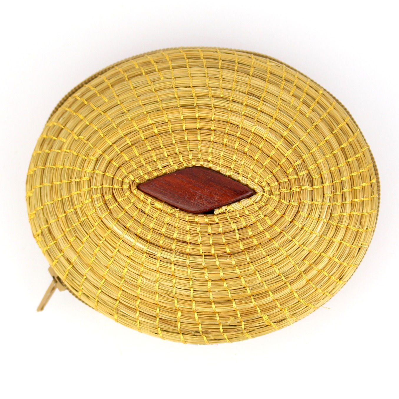 Golden Grass Medium Round Jewellery Pouch With  Wood Detail