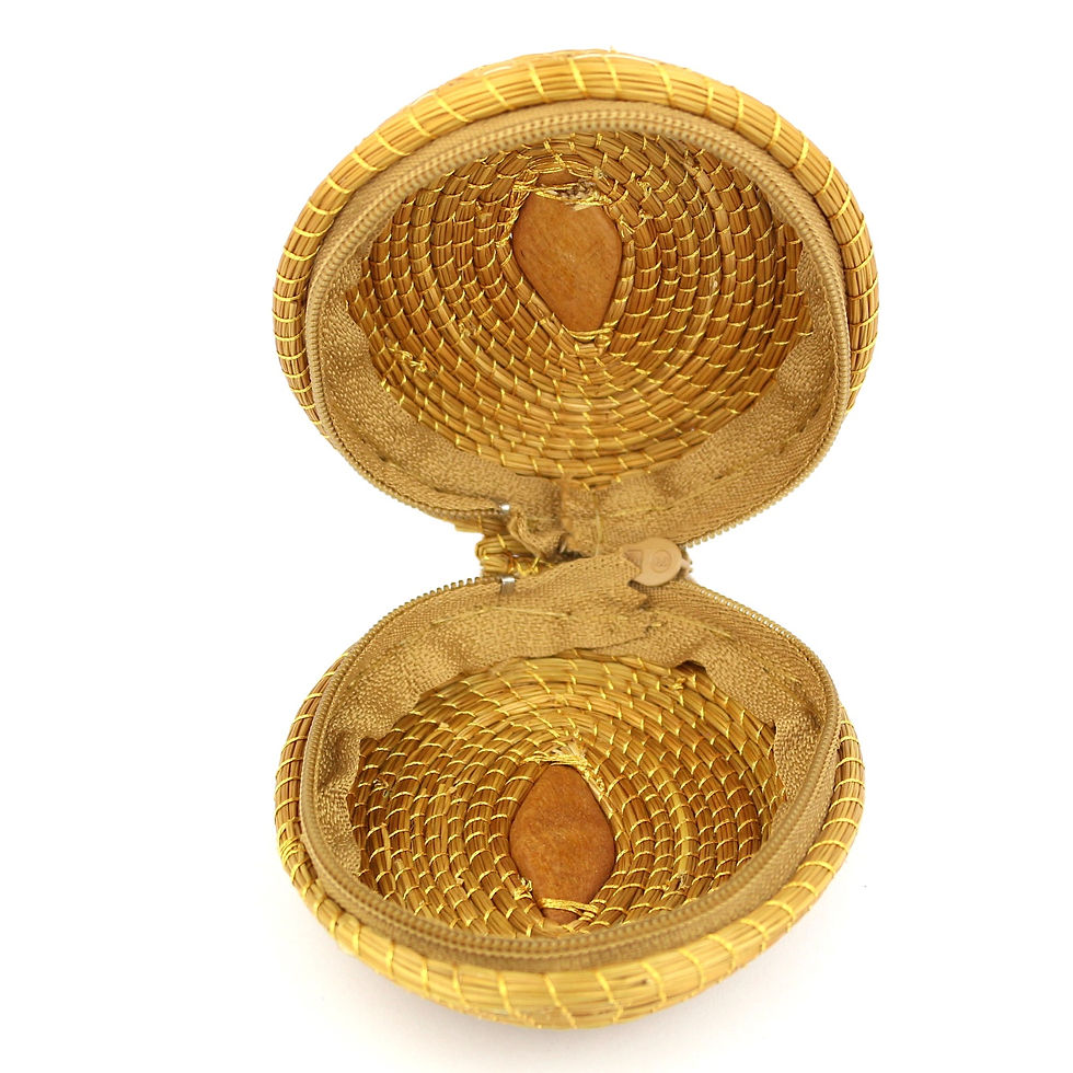 Thumbnail: Golden Grass Small Round Jewellery Pouch With  Wood Detail