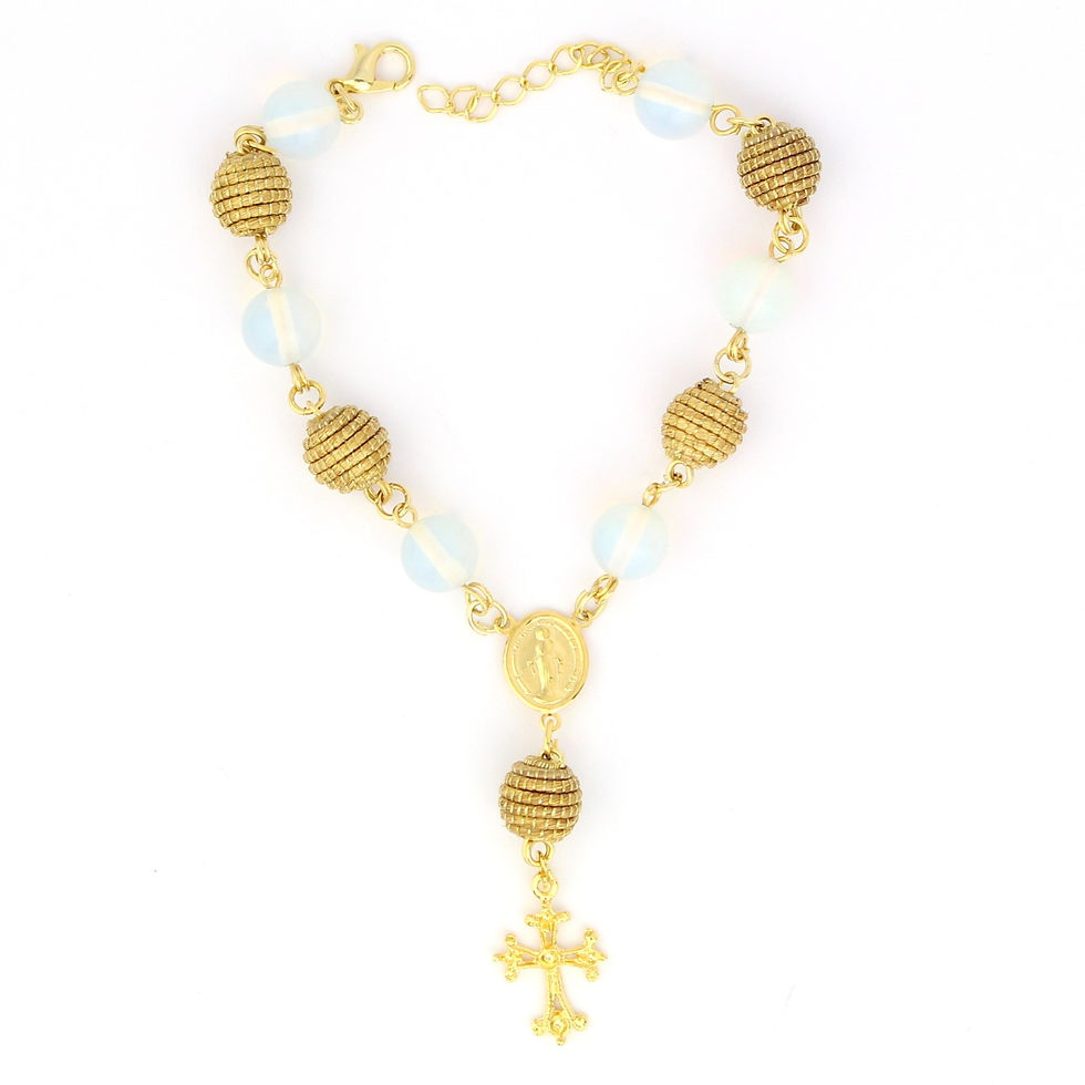 Thumbnail: Golden Grass Small Beads Rosary Bracelet With Natural Stones