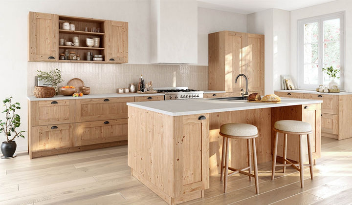 Cuisine bois naturel et plan blanc
