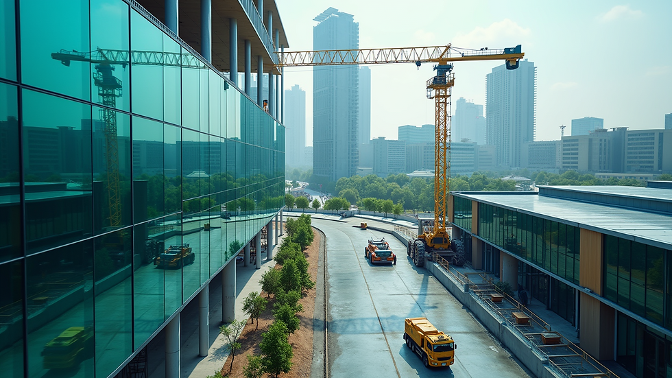 High angle view of a construction site with eco-friendly materials