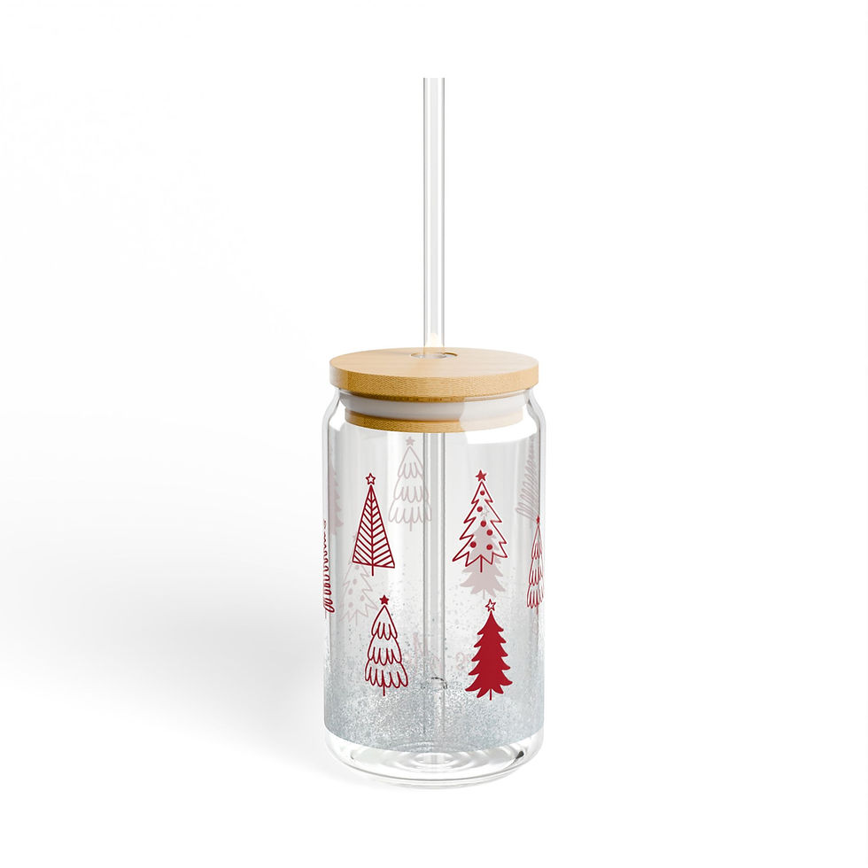 Thumbnail: Personalized Chill Sipper Glass Snowy Christmas Tree Design, 16oz