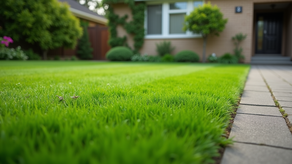 High angle view of a neatly mowed lawn with trimmed edges in Albany