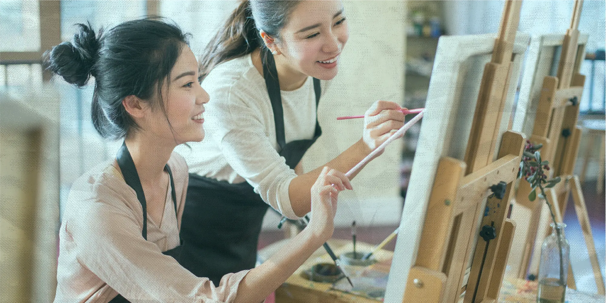 What To Do This Weekend | Health SZN | A beautiful asian group of friend painting in a studio while smiling and helping each other