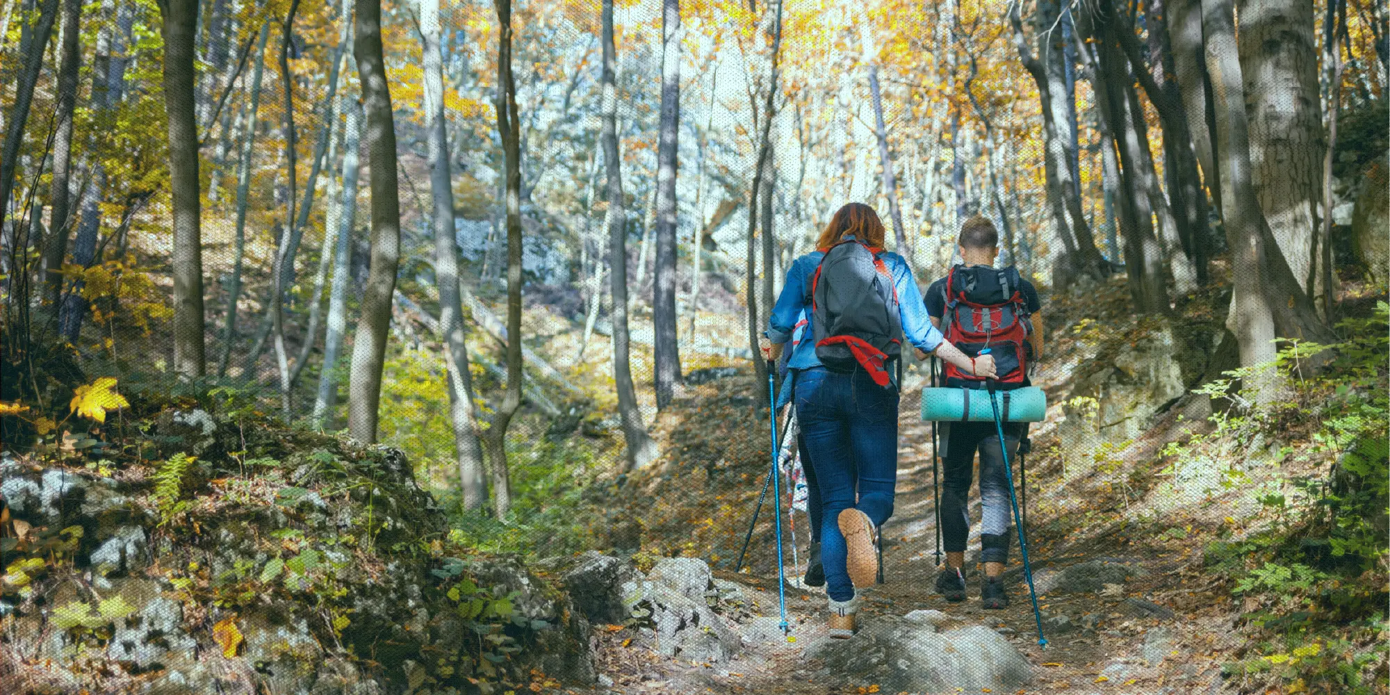 What To Do This Weekend | Health SZN | A mother and son or happy couple taking a walk surrounded by lush trees in nature