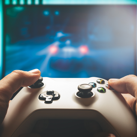 a gaming controller playing