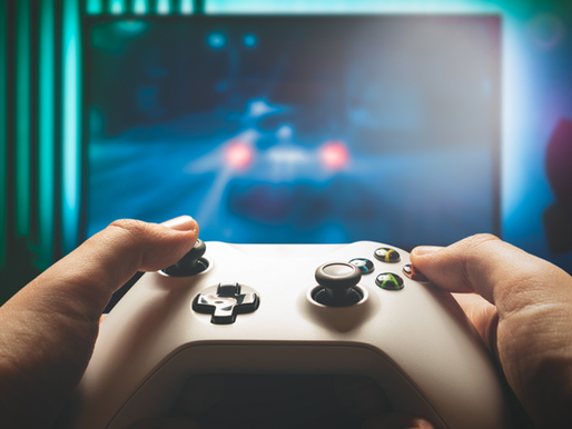 a gaming controller playing