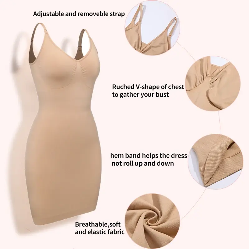 Thumbnail: Full Slip Dress v Neck Smooth Compression Body Shaper