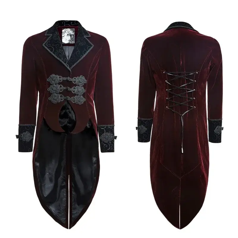 Thumbnail: PUNK RAVE Gothic Vampire Red Men's Gentle Tail Jacket With Scissors