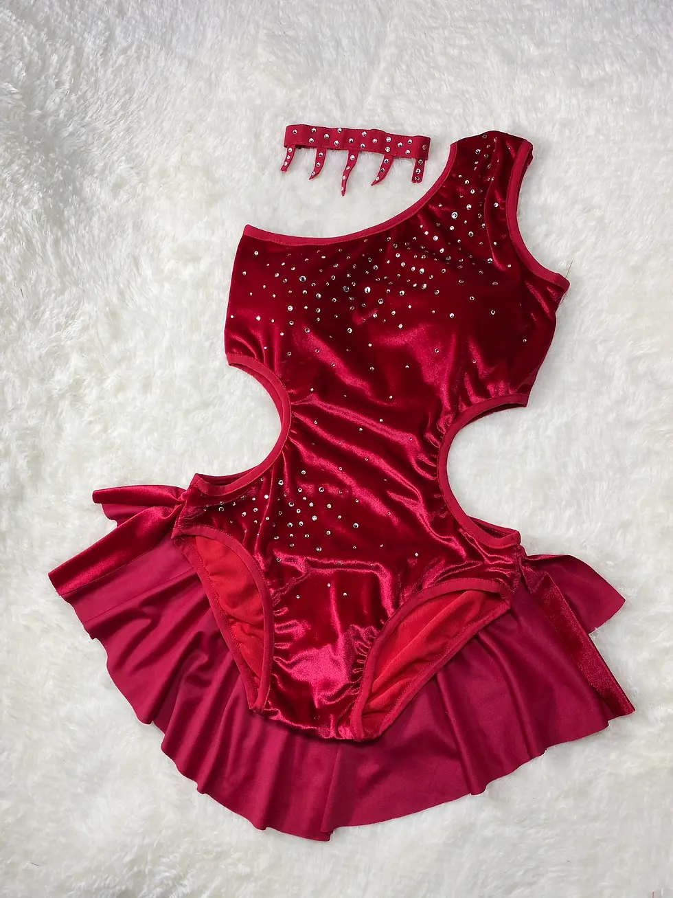 Thumbnail: Velvet Adult Women Dance Costume w/ Red/Black Crystals
