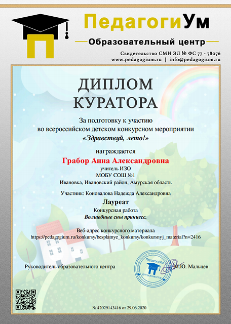 Диплом куратора всероссийского конкурса