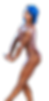 Smiling female bodybuilder with blue hair posing