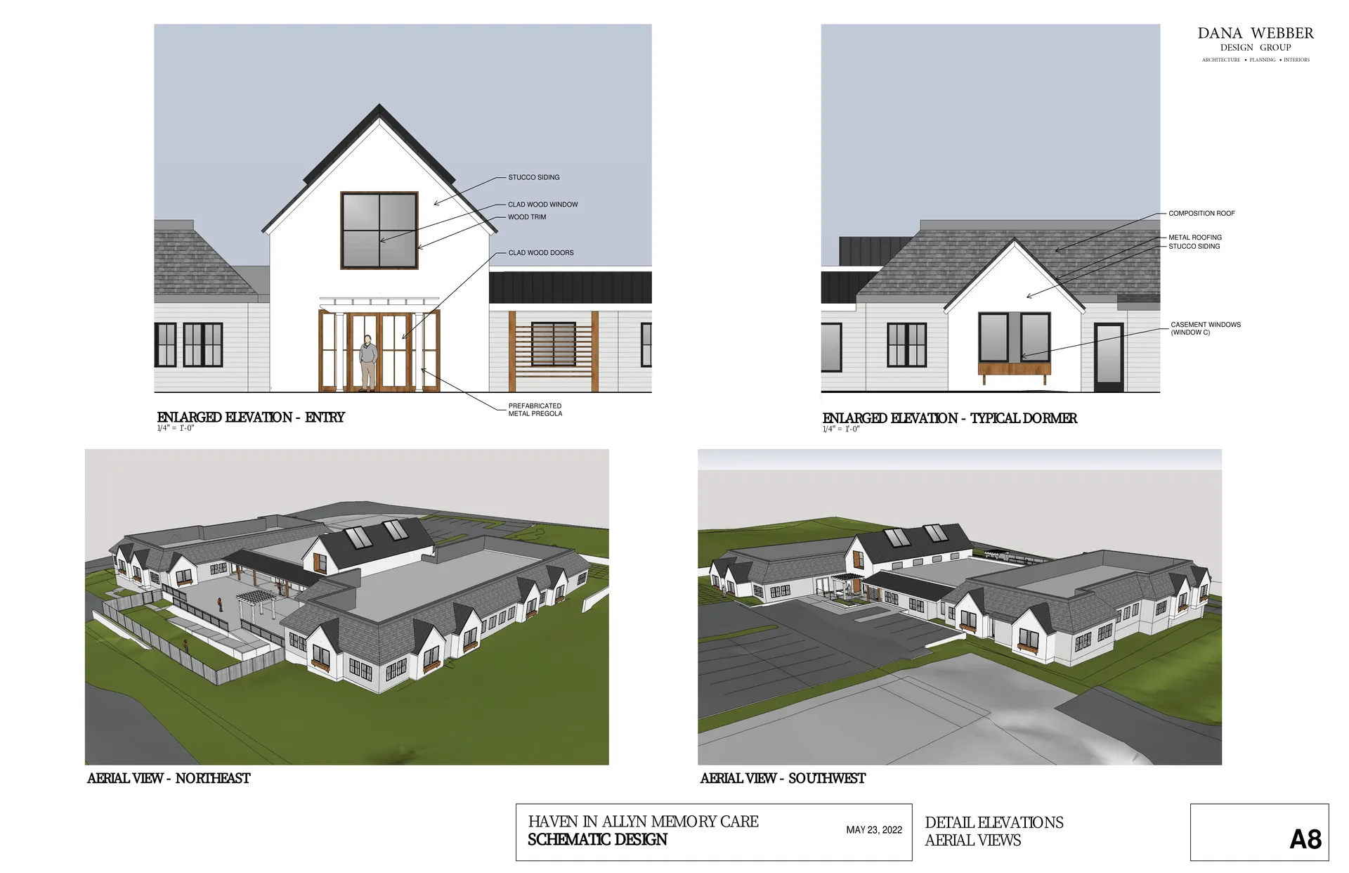 Detailed aerial views of all the elevations on the new property