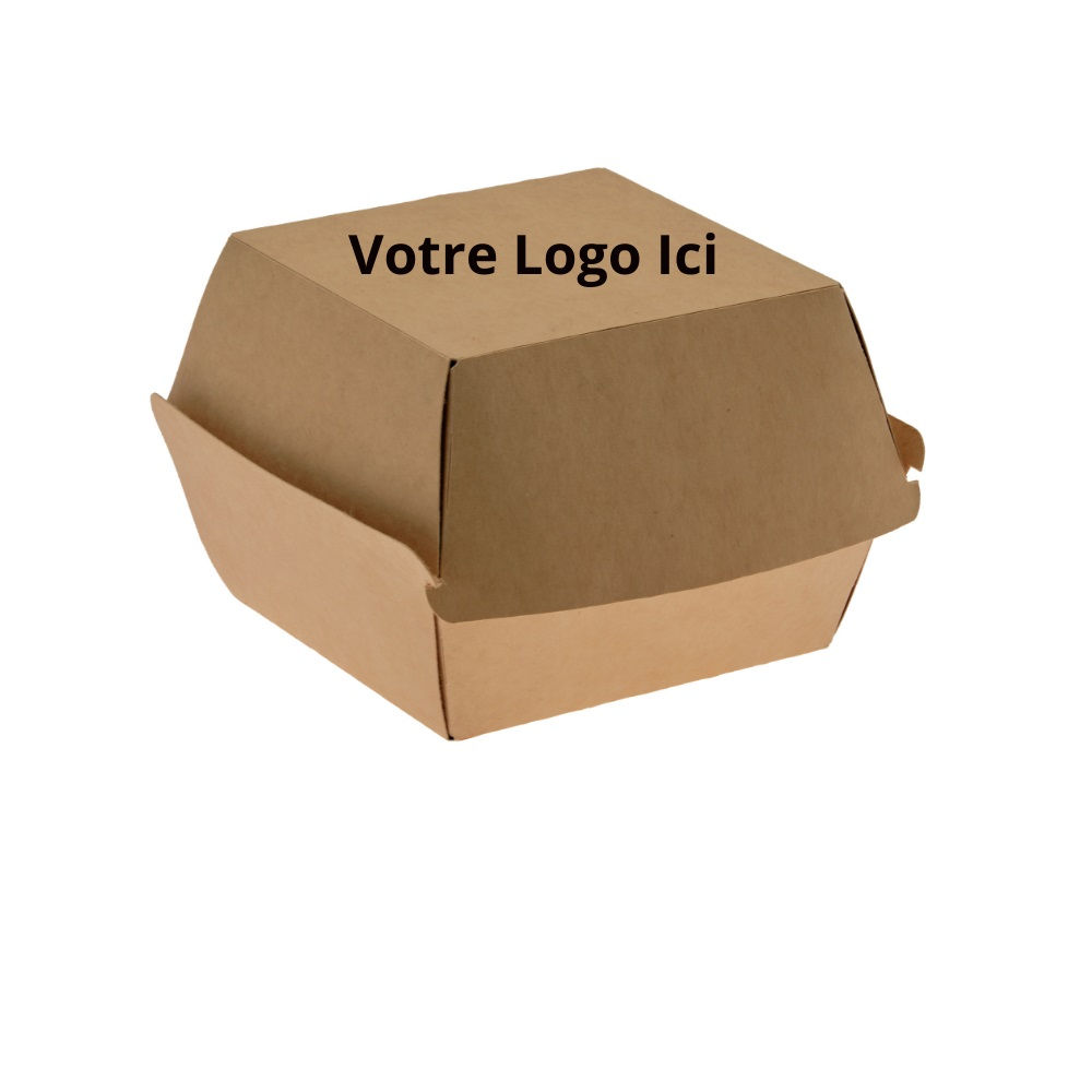 Boîte à burger en carton avec le texte Votre Logo Ici.