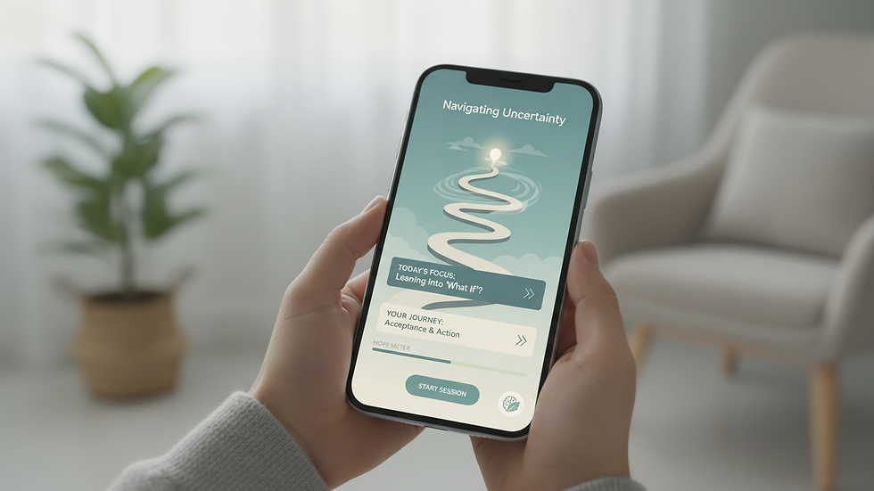 Close-up view of a smartphone showing a mental health app interface