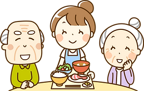 楽しく食事する老夫婦