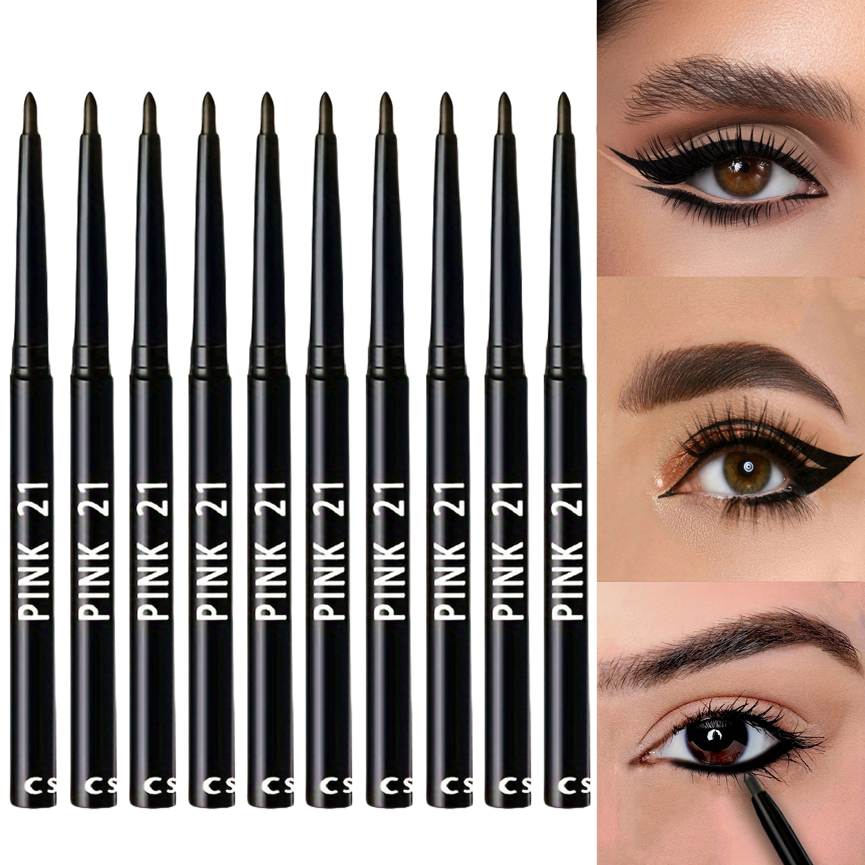 10Pcs Long-Lasting Black Eyeliner Pencils -Waterproof, Sweatproof and Smudge-Pro