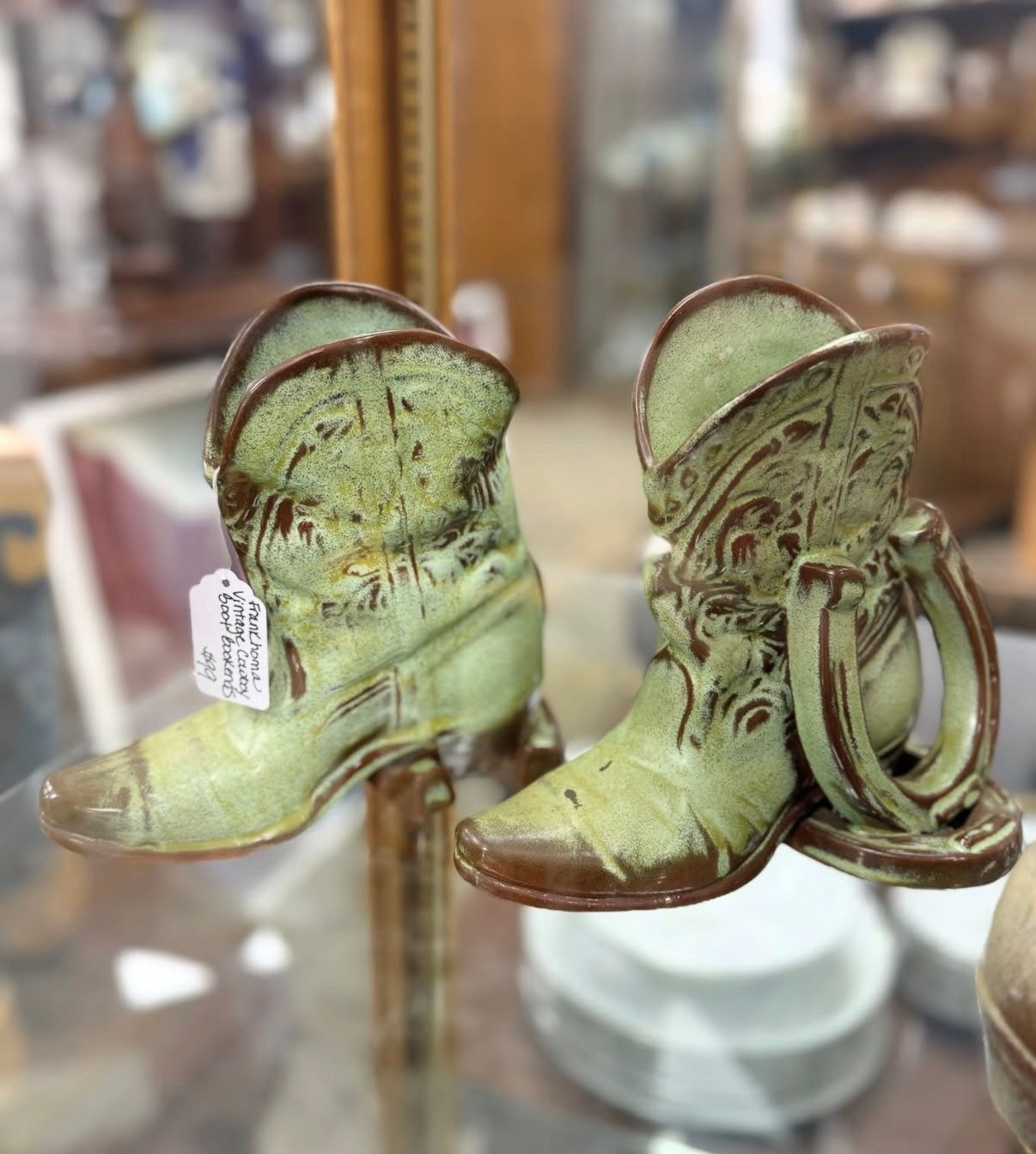 Vintage Frankoma Pottery Cowboy Boot Bookends