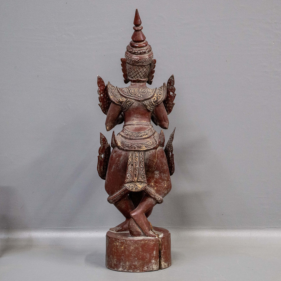 Thumbnail: Vintage Burmese Carved & Lacquered Wooden Nat Sculpture