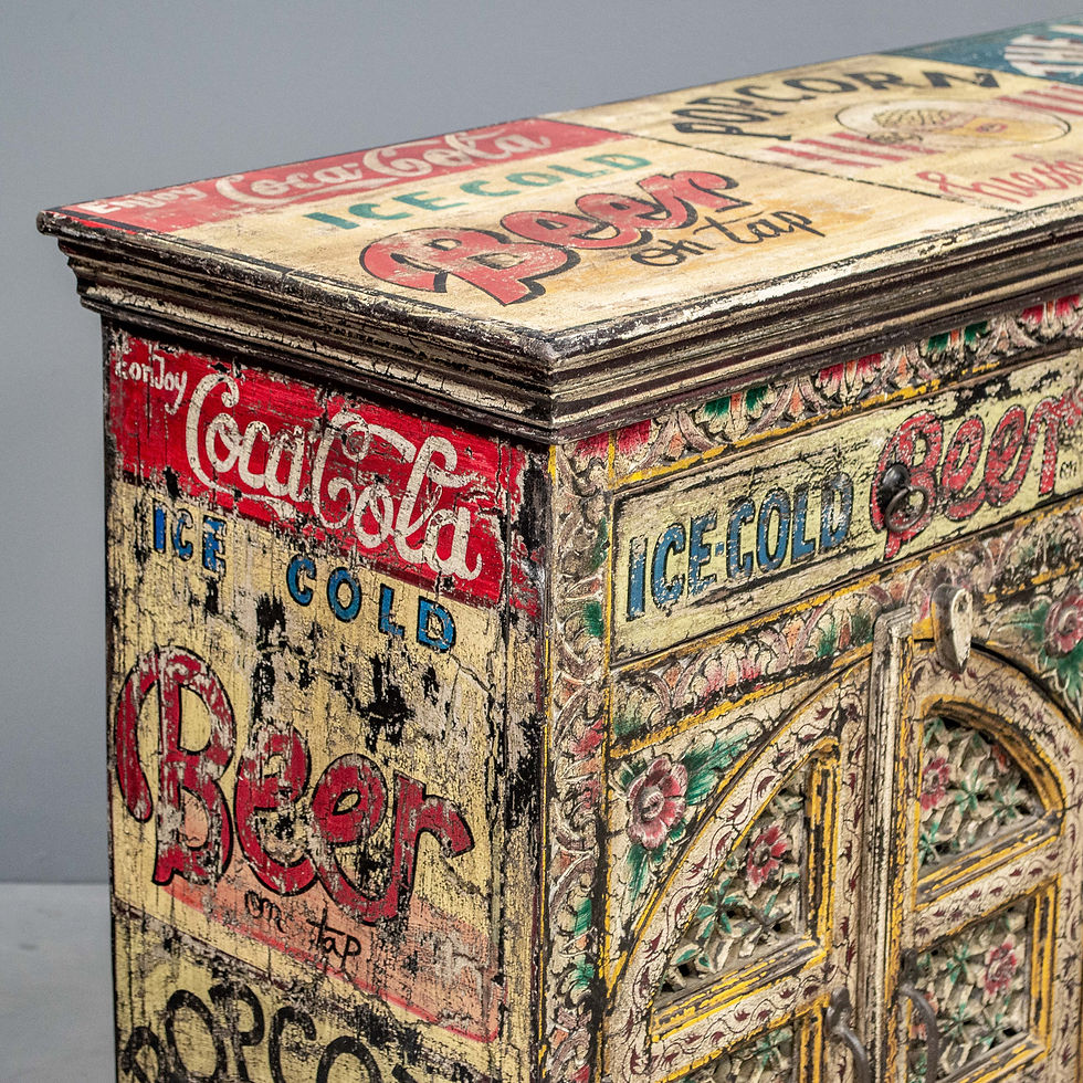 Thumbnail: Indian Folk Art Painted 4 Door Sideboard