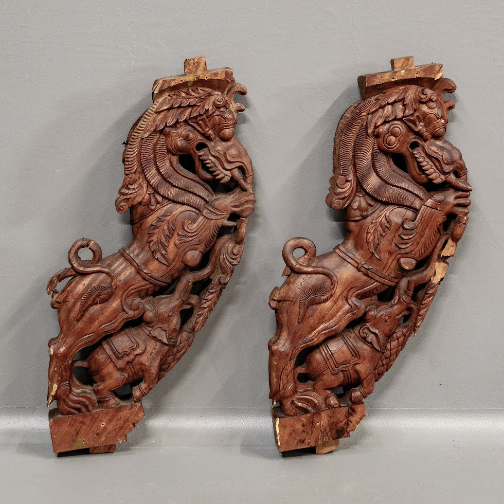 Thumbnail: Pair of Hand Carved Wooden Pillar Brackets