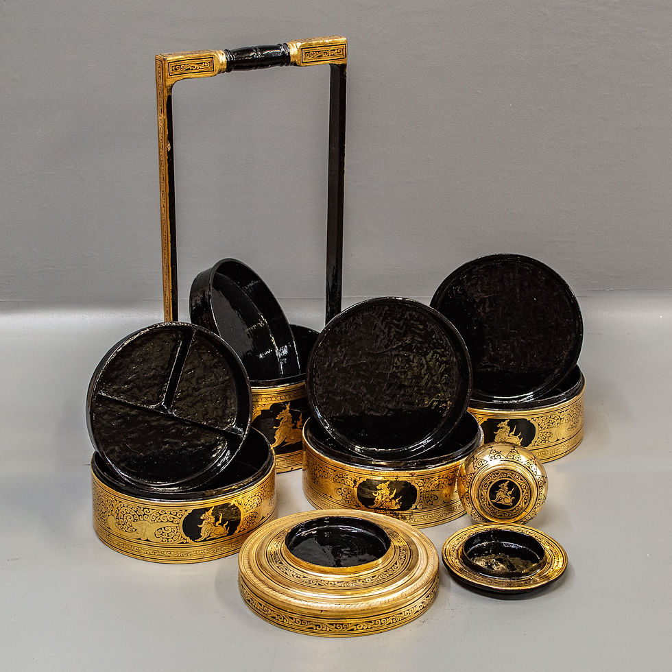 Thumbnail: Vintage Burmese Gold & Black Lacquer Tiffin