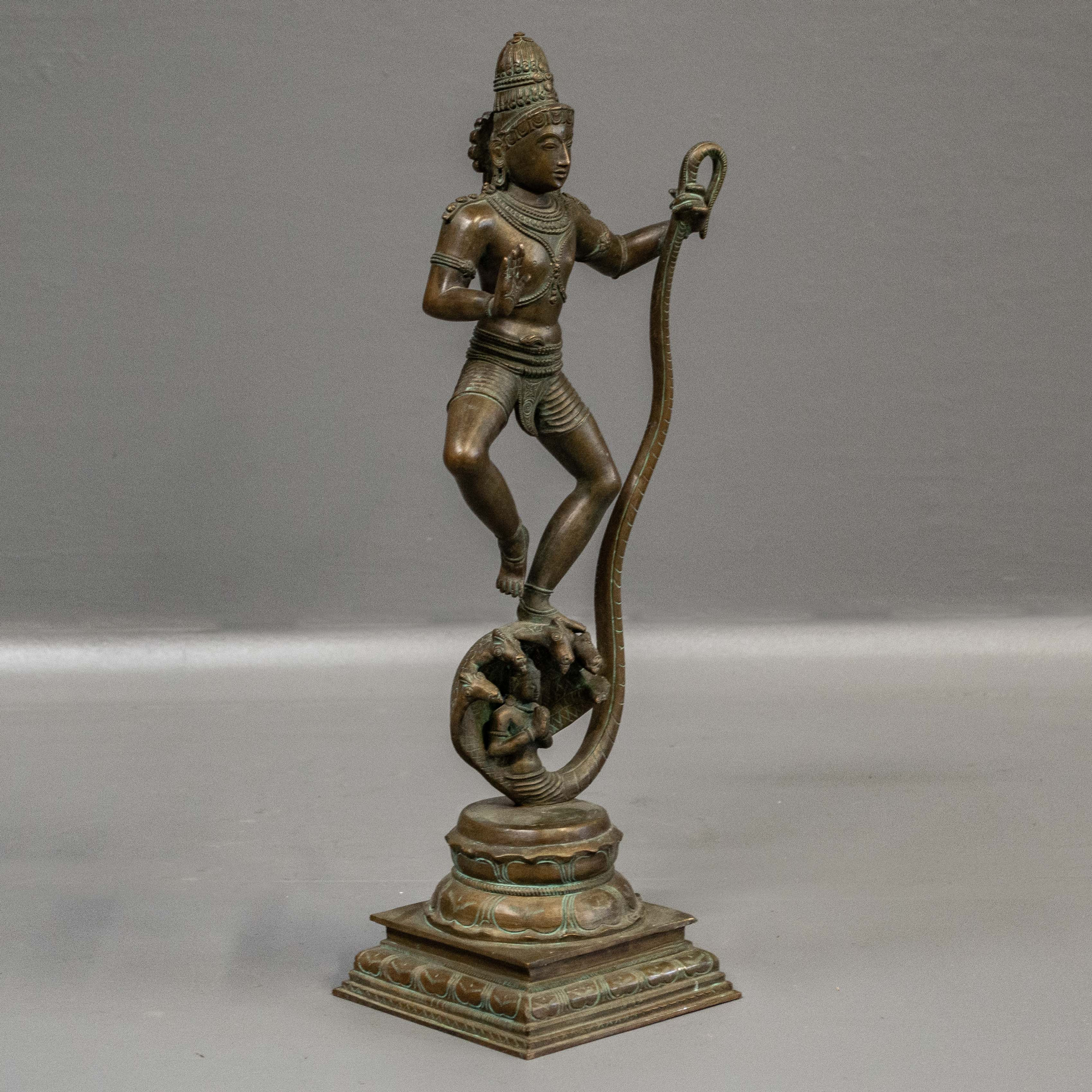 Vintage Kalia Krishna Bronze Statue