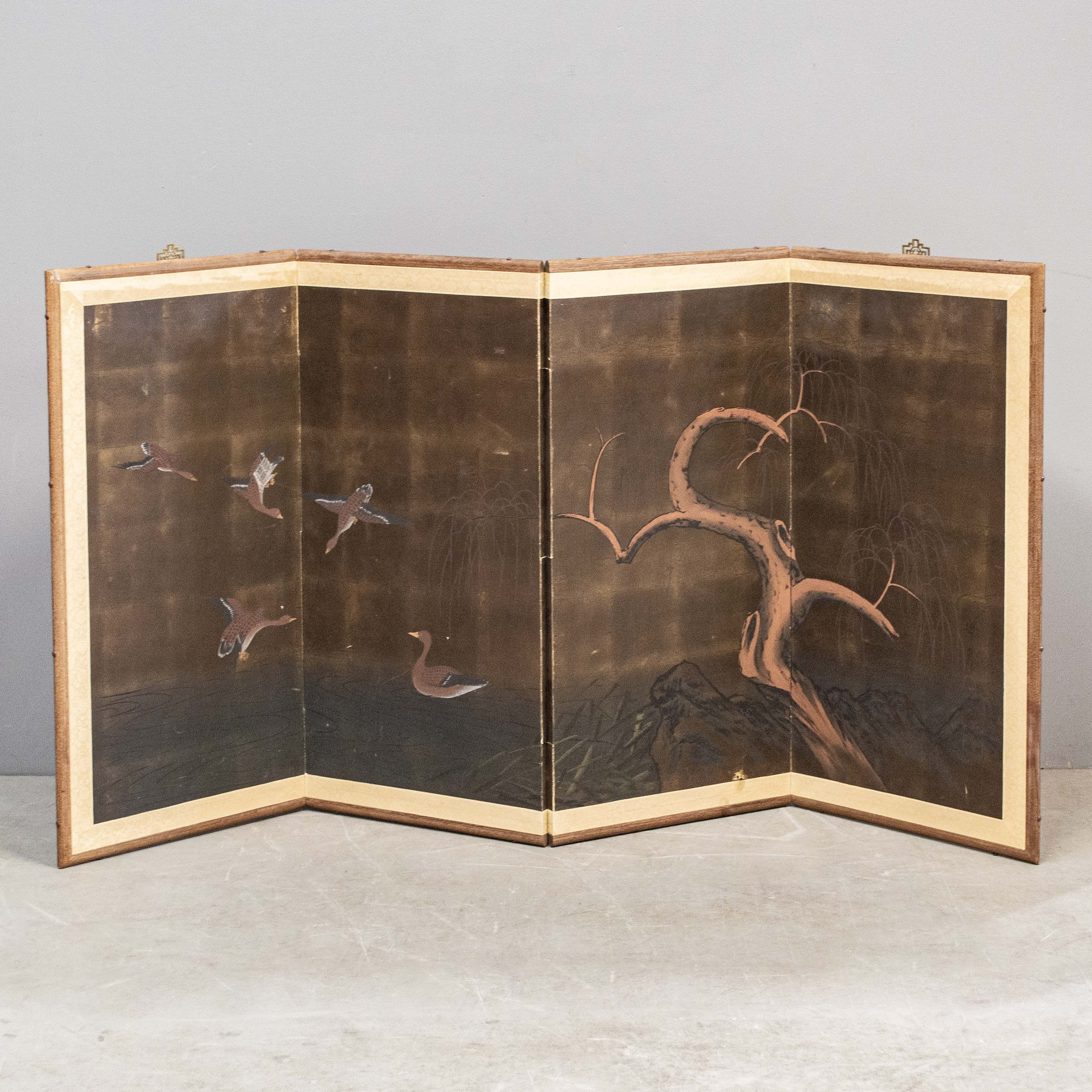 Vintage 4 Panel Japanese Folding Screen