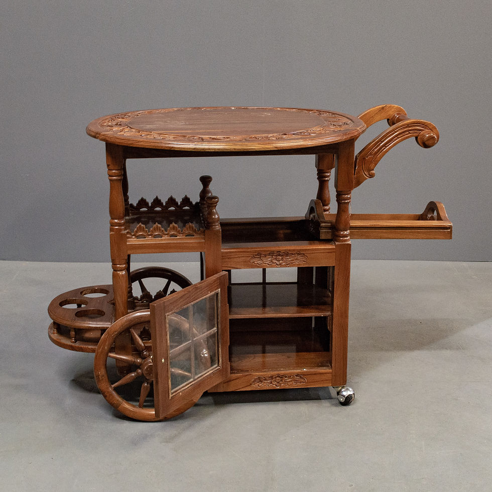 Thumbnail: Vintage Hand Carved Indonesian Serving Bar Cart
