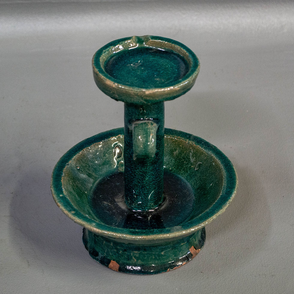 Thumbnail: Green Glazed Terra Cotta Candlesticks