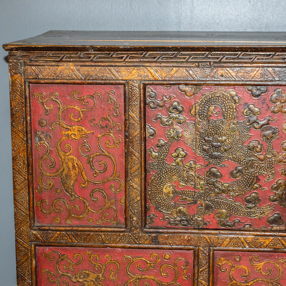 Thumbnail: Vintage Low Tibetan Style 2 Door Red Lacquer Cabinet