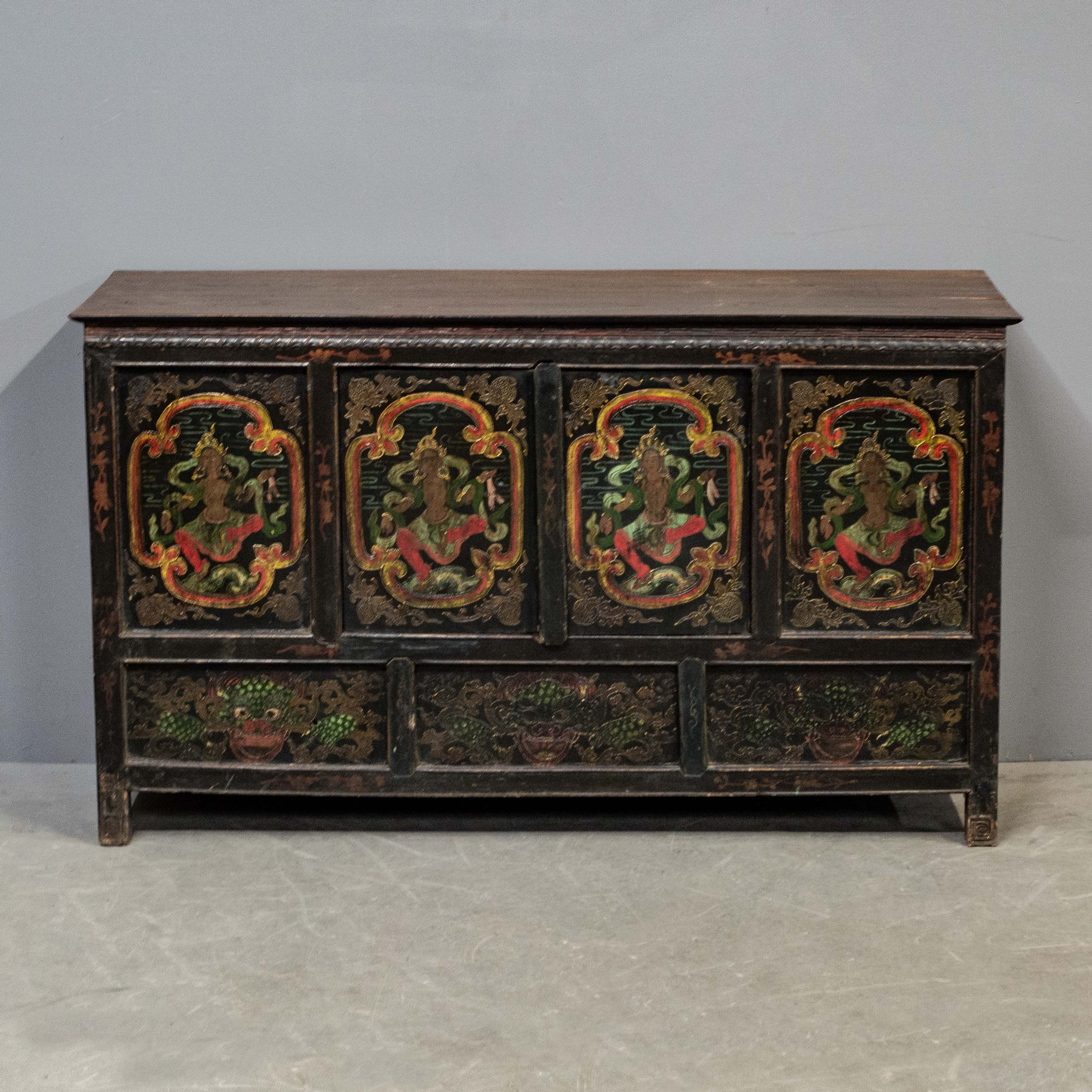 Vintage Tibetan Style 2 Door Painted Cabinet