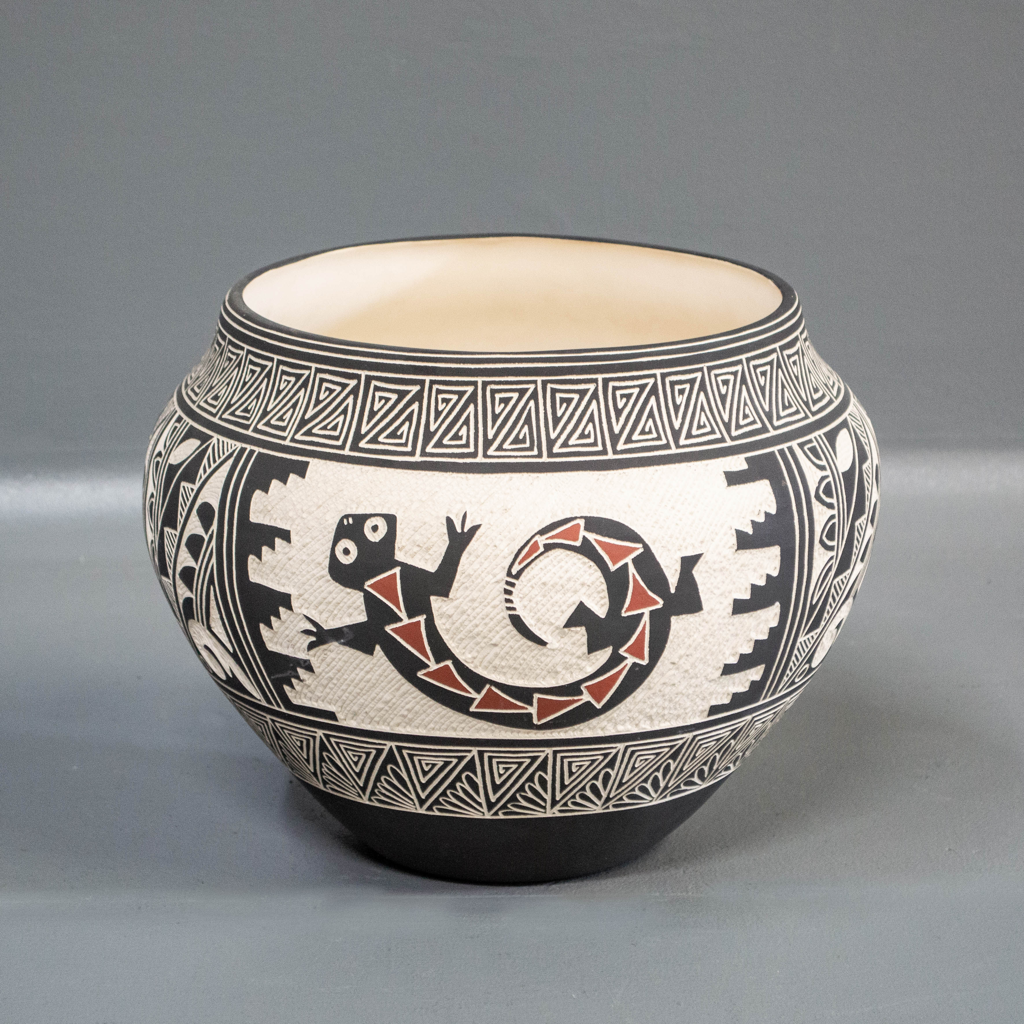 Contemporary Acoma Black & White Carved Pot