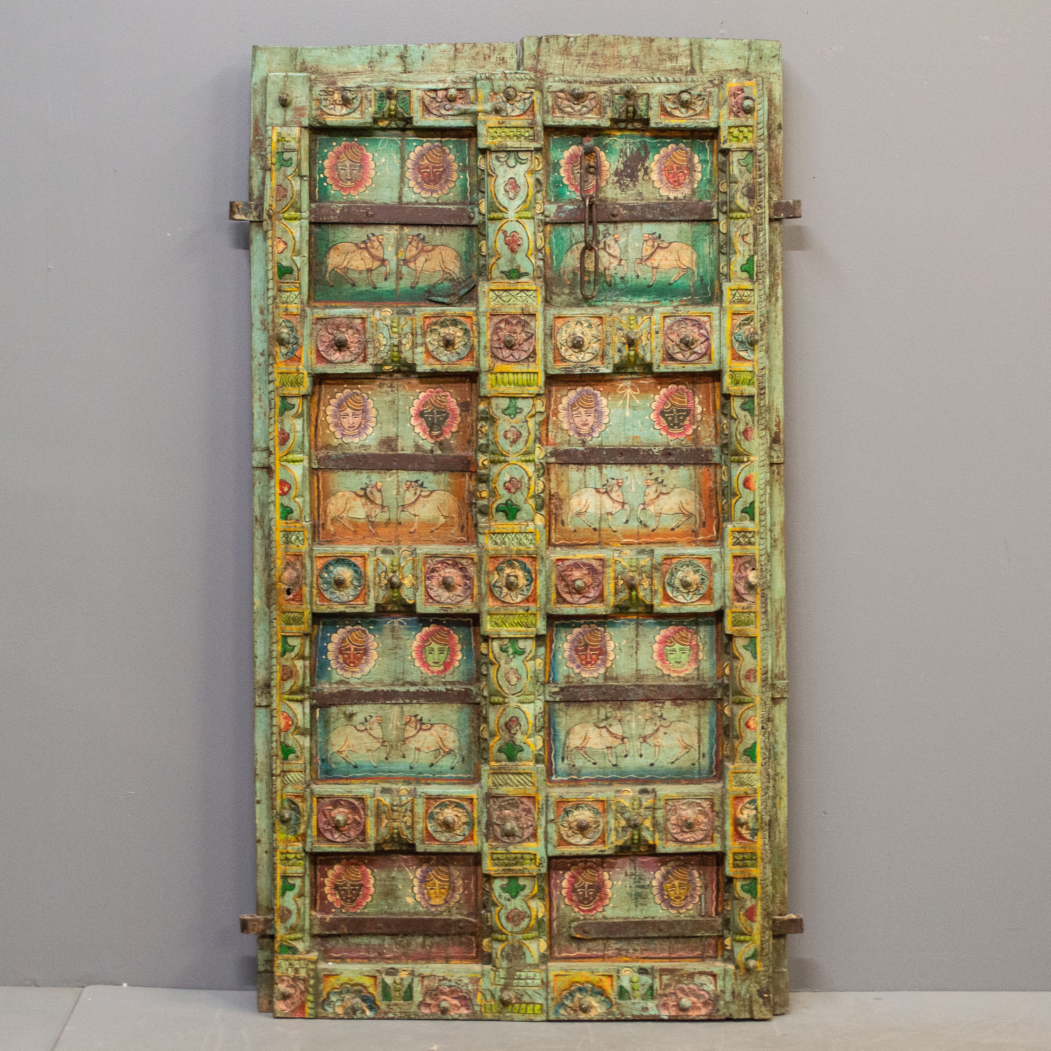 Antique Rajasthani Door w/ New Folk Art Paint