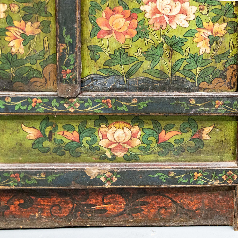 Thumbnail: Antique Tibetan 4 Door Painted Floral Motif Cabinet