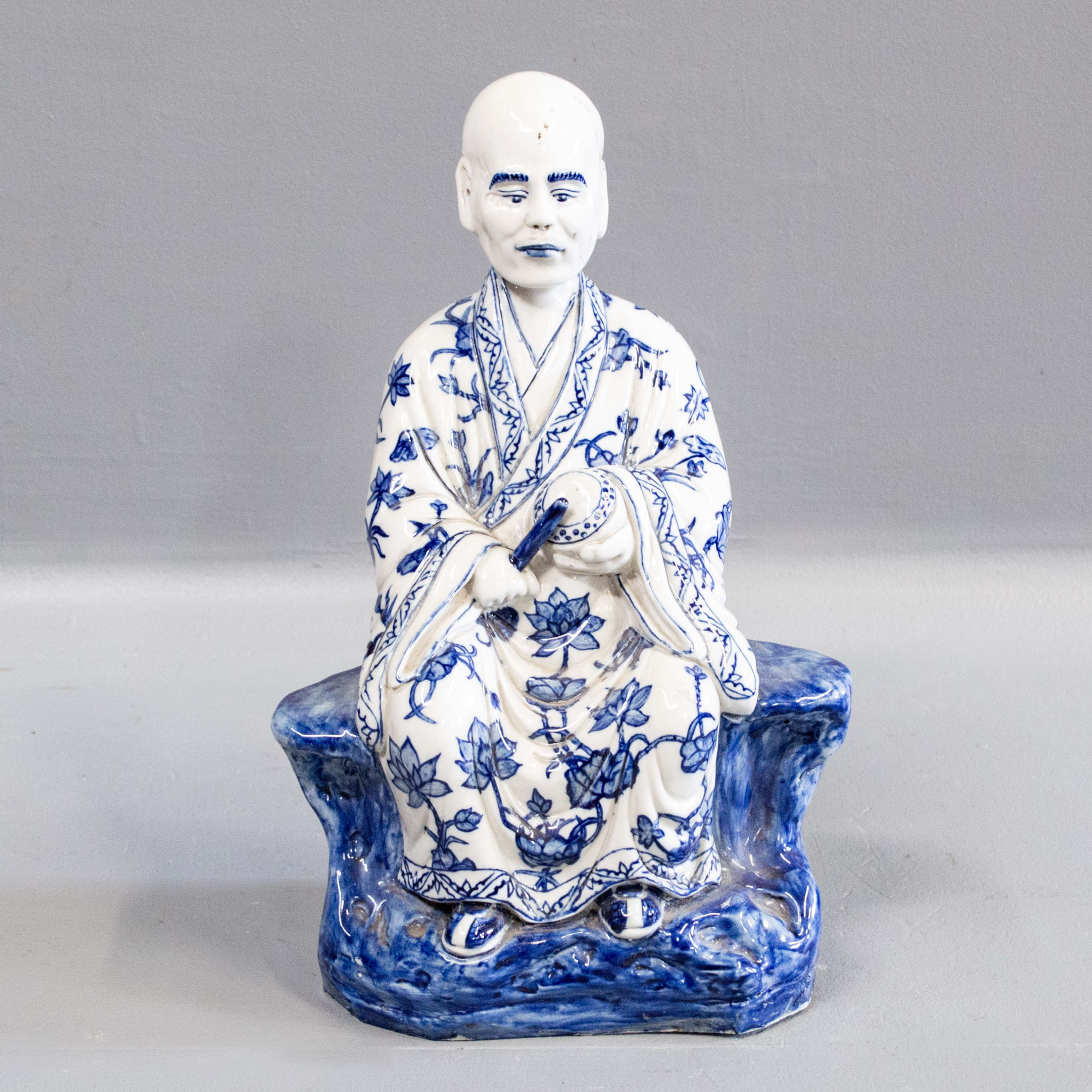 Vintage Chinese Blue & White Porcelain Lohan Figurine