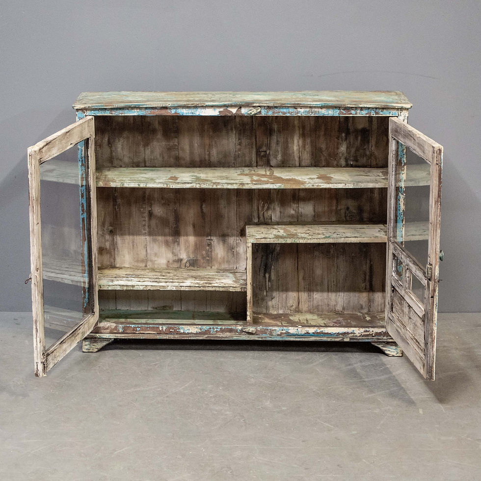 Thumbnail: Vintage Indian 2 Door Glass Front Teak Cabinet