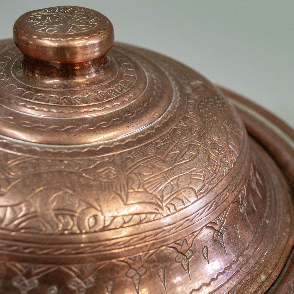 Thumbnail: Small Vintage Lidded Engraved Copper Bowl