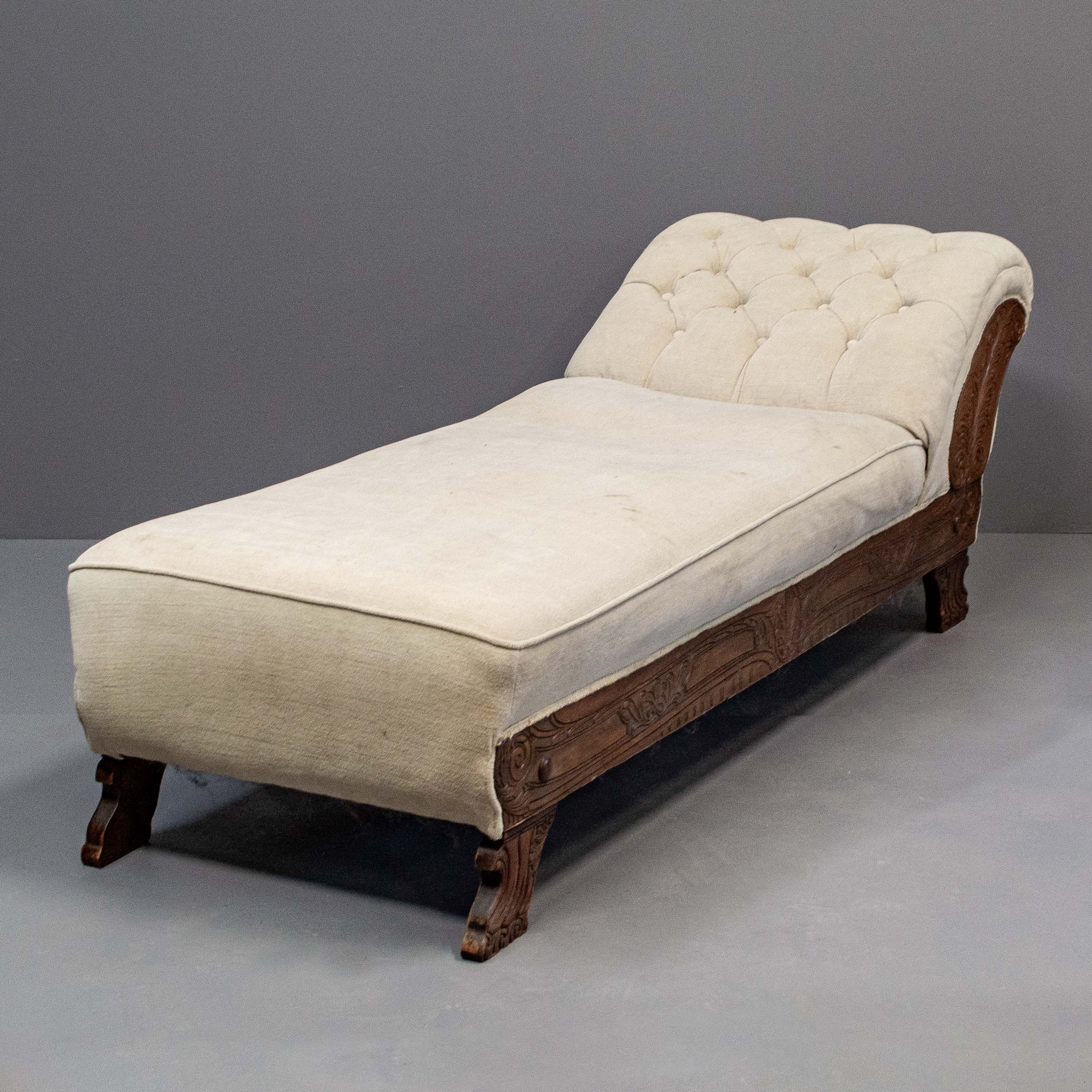 Early 1900's Upholstered & Carved Fainting Couch