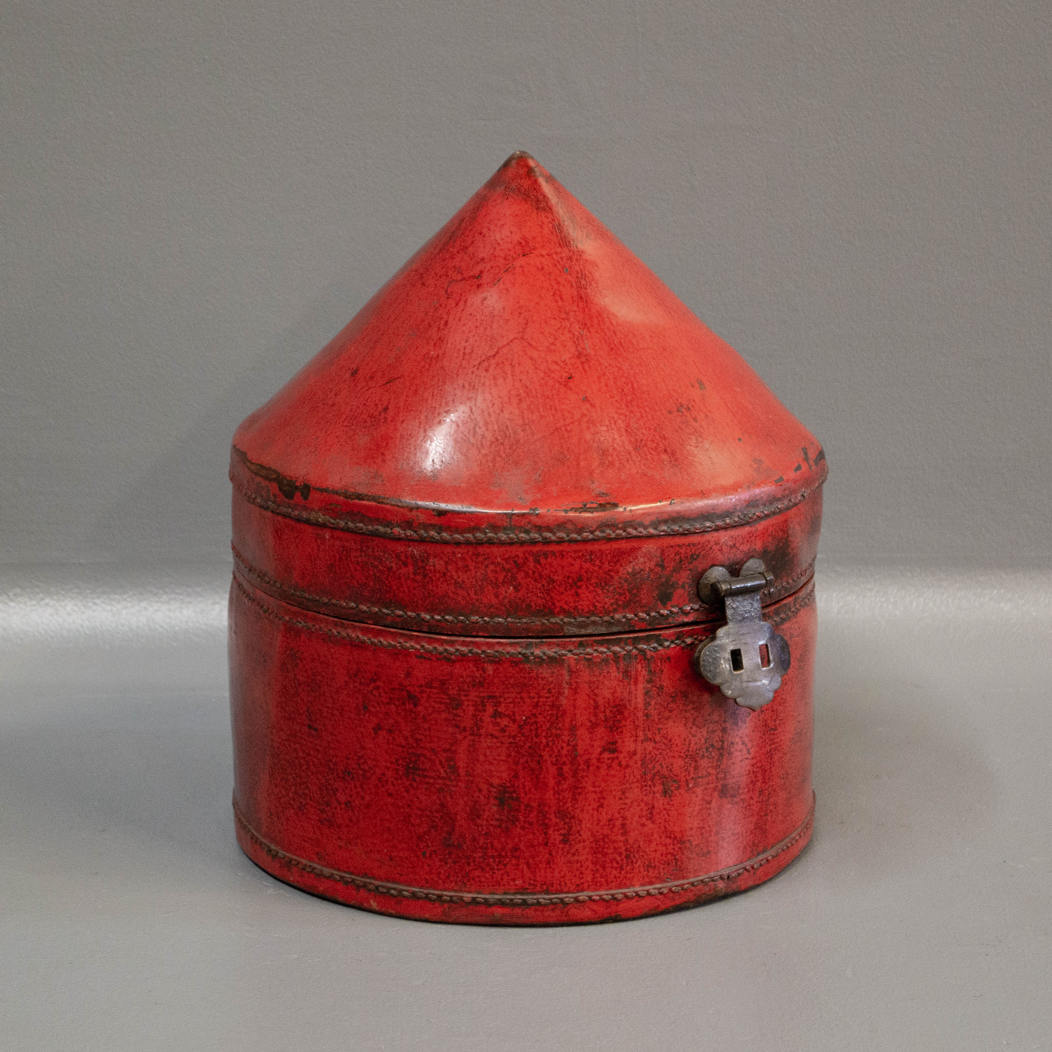 Vintage Red Leather Hat Box